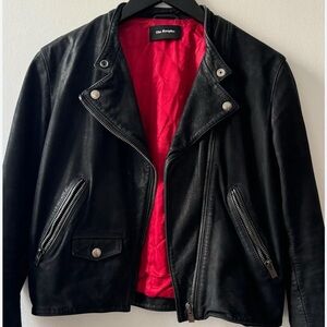 The Kooples Black Leather Jacket with Red Lining